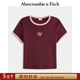Abercrombie & Fitch【LOGO撞色T】 美式棉質(zhì)顯瘦修身短袖T恤25秋季女裝157-5366 酒紅色 S (165/88A)