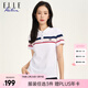 ELLE ACTIVE減齡條紋撞色POLO衫女士時(shí)尚運動(dòng)休閑透氣翻領(lǐng)短袖T恤上衣 白色 L