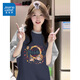 真維斯（Jeanswest）插肩短袖女款夏季多巴胺穿搭2026新款爆款甜美拼接撞色潮流t恤女 麻灰 奶茶的浪漫 L