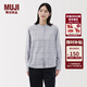 MUJI女式 法蘭絨 立領(lǐng)長(cháng)袖襯衫 女士襯衣外套 25年冬季 女裝 上衣純棉 淺灰色格紋 M (160/84A)