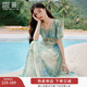 香影海邊度假暈染連衣裙女2025夏季新款民族風(fēng)波西米亞v領(lǐng)雪紡裙 綠花 連衣裙  L 165/88A/110-125斤