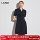 藍地（LANDI）夏季新款藏藍色小立領(lǐng)抽褶襯衫連衣裙女短袖裙子 藏青色 M