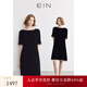 EIN言輕禮服高知感喬絨花邊拼接一字領(lǐng)落肩袖連衣裙2025夏新款 石墨黑 L