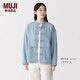 MUJI女式木棉混牛仔盤(pán)扣夾克女外套新中式 女裝26年春季 BD12KA6S 淺藍色 M (160/84A)