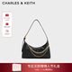 CHARLES&KEITH柔軟拉鏈式褶皺單肩包腋下包包女包女士情人節禮物CK2-40782472 Black黑色 S