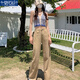 莫代爾高腰垂感彩色闊腿褲女牛仔褲女2026春季新款修身顯瘦顯高褲子女 卡其色 L