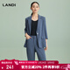 藍地（LANDI）商場(chǎng)同款新款短袖條紋西裝外套女系帶西服上衣 藍色 L