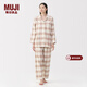 MUJI女式無(wú)側縫法蘭絨睡衣女士家居服女款純棉25年冬季套裝 女裝 粉紅色格紋 M （上裝160/84A 下裝160/66A）