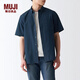 MUJI 男式 棉水洗牛津 紐扣領(lǐng)短袖襯衫 純棉全棉襯衣外套 ACC01C2S 藏青色 XS  (160/80A)