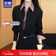 羅蒙（ROMON）品牌設計感假兩件翻領(lǐng)襯衫女2026秋冬新款時(shí)尚百搭個(gè)性拼接上衣 黑色假兩件襯衫 M 建議90-100斤
