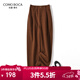 科蒙博卡秋冬新款職業(yè)OL休閑褲女寬松直筒褲子通勤松緊腰長(cháng)褲 咖色 2XL