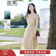 香影天絲連衣裙女2026春季新款高級感氣質(zhì)收腰刺繡大翻領(lǐng)襯衫裙子 米色Q841200 S