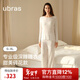 ubras呼呼碎花裙子女生套頭長(cháng)袖睡衣套裝碎花家居服 白底薰衣草印花 M