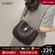 viney牛皮包包女包小眾編織包新款時(shí)尚單肩包生日禮物高級感送女友老婆 深咖色 高端輕奢洋氣百搭斜挎包