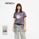 MO&Co.短袖T恤2026春新品阿蘇特染長(cháng)絨棉小貓印花燙鉆寬松MBF1TEE033 車(chē)厘紫色 XS /155