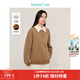 茵曼（INMAN）【商場(chǎng)同款】撞色翻領(lǐng)休閑衛衣2024冬季女裝新款百搭加絨上衣 淺卡其 S