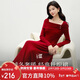 秋水伊人新年戰袍法式復古風(fēng)收腰連衣裙2025年冬紅色珍珠扣針織裙