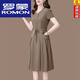 羅蒙（ROMON）25年夏季新款洋氣真絲連衣裙短袖收腰氣質(zhì)純色顯瘦媽媽高檔裙子潮 卡其 2XL 100-115斤