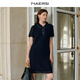 娜爾思（NAERSI）【羅紗格】簡(jiǎn)約氣質(zhì)翻領(lǐng)紐扣連衣裙25年夏季直筒裙 暗青紫色 L