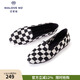 MALOVE MZ王妃鞋新款百搭通勤工作鞋棋盤(pán)格平底鞋圓頭單鞋女 黑白格 35