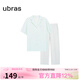 ubras全棉系列滿(mǎn)印開(kāi)襟家居服女短袖長(cháng)褲純棉套裝元氣舒適睡衣軟棉棉 短袖長(cháng)褲-冰藍綠色 L