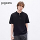 gxgjeans男裝半拉鏈寬松華夫格休閑短袖t恤男26夏新品 黑色 L (175)