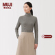 MUJI女式 起毛 羅紋編織 高領(lǐng)長(cháng)袖T恤 針織衫打底衫女裝25年冬季 黑色條紋 M （160/84A）