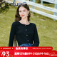 百圖betu女裝秋新款T恤圓領(lǐng)長(cháng)袖精致蝴蝶結紐扣針織T恤女2308T19 黑色 M