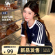 駱駝（CAMEL）夏日純棉T神女士圓領(lǐng)短袖透氣上衣T恤 C26BAXLN092 墨藍/白 M