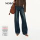 MO&Co.【神褲】牛仔褲2025秋新品棉磨白闊腿褲縫前移中腰MBE3JENT02 牛仔藍色 M 27