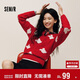 森馬（Semir）迪士尼紅色毛衣女可愛(ài)米奇提花騏驥紅寬松圓領(lǐng)套頭衫101125107004