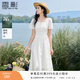 香影方領(lǐng)天絲連衣裙女2025夏季新款中長(cháng)度假風(fēng)刺繡法式高腰小白裙 米白 M 160/84A/95-110斤