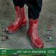 日著(zhù)原創(chuàng  )設計女鞋冬季新款 真皮平跟系帶靴子女時(shí)尚馬丁靴 寅虎紅 38
