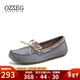 OZZEG澳洲豆豆鞋女春夏季真皮透氣休閑單鞋平底防滑孕婦鞋軟底一腳蹬懶 灰色（升級版） 38