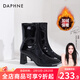 達芙妮官方高跟靴子女2026秋冬新款女靴漆皮顯瘦短靴女氣質(zhì)方頭瘦瘦靴女 黑色加絨【6.7cm高跟】 37