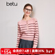 百圖betu女裝秋季新款毛針織衫溫柔條紋長(cháng)袖舒適針織衫女2408T16 粉條紋 M