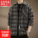 美式復古磨毛長(cháng)袖格子襯衫外套男春秋大碼300斤重磅休閑翻領(lǐng)襯衣 咖色 3XL
