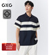 GXG男裝【涼感】 條紋拼色polo衫短袖男商務(wù)拼接上衣 25夏新品 藏青色 XL