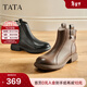 他她（TATA）加絨奶皮靴子秋羊皮英倫時(shí)裝靴短筒厚底真皮粗跟短靴CF801DD5 啡色(絨里） 38