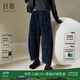 日著(zhù)原創(chuàng  )設計牛仔燈芯絨寬松休閑褲2024冬季新款復古水洗九分褲女 靜夜藍 S