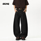 OEMG  大碼彎刀牛仔褲子男士夏季2025新款痞帥潮流牌胖子顯瘦闊腿長(cháng)褲 黑色 XL [建議110-130斤]