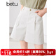 百圖betu女裝夏季新款短褲簡(jiǎn)約高腰闊腿高腰短褲休閑褲女2405T54 淺杏色 S