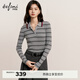伊芙麗（eifini）蔣欣代言伊芙麗修身顯瘦polo領(lǐng)條紋針織衫25冬新款 灰色 S