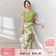 尚都比拉短袖t恤印花半裙套裝時(shí)尚洋氣兩件套氣質(zhì)型夏季女裝 綠配花色 XL 