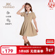 英氏（YEEHOO）女童連衣裙兒童裙子夏季裝時(shí)尚淑女學(xué)院風(fēng)半袖公主裙新款中小童裝 珍寶樂(lè )園卡其 【5A抗菌】 160