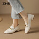 ZHR則則單鞋女秋季新品蝴蝶結金屬飾扣休閑鞋子女百搭真牛皮透氣舒適 米色 38
