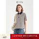 EIN言?；陾l紋撞色POLO領(lǐng)文藝休閑寬松短袖T恤上衣女2025夏季新款 墨藍 M