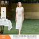 香影小香風(fēng)蕾絲套裝裙子女夏季2025新款重工刺繡白色半身裙兩件套 米白 S