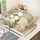 帥仕廚房碗盤(pán)置物架臺面多功能304不銹鋼實(shí)木碗筷餐具收納架瀝水碗架 原色【加厚304】帶把手+201筷筒