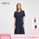 PRICH時(shí)尚假兩件V領(lǐng)連衣裙2025夏季新款設計感短袖顯瘦A字裙女 59藏青色 L (170)